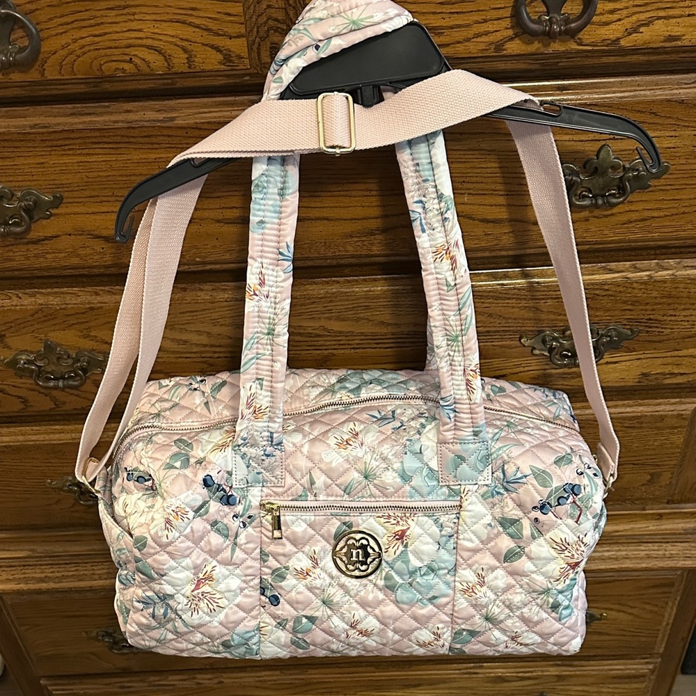 Nanette Lepore Pastel Floral Quilted Travel Bag  Adjustable strap 17”W 9.5” H 9” - Picture 3 of 14